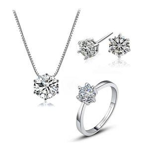 [Set of 3] 925 Sterling Silver Solitaire Diamond